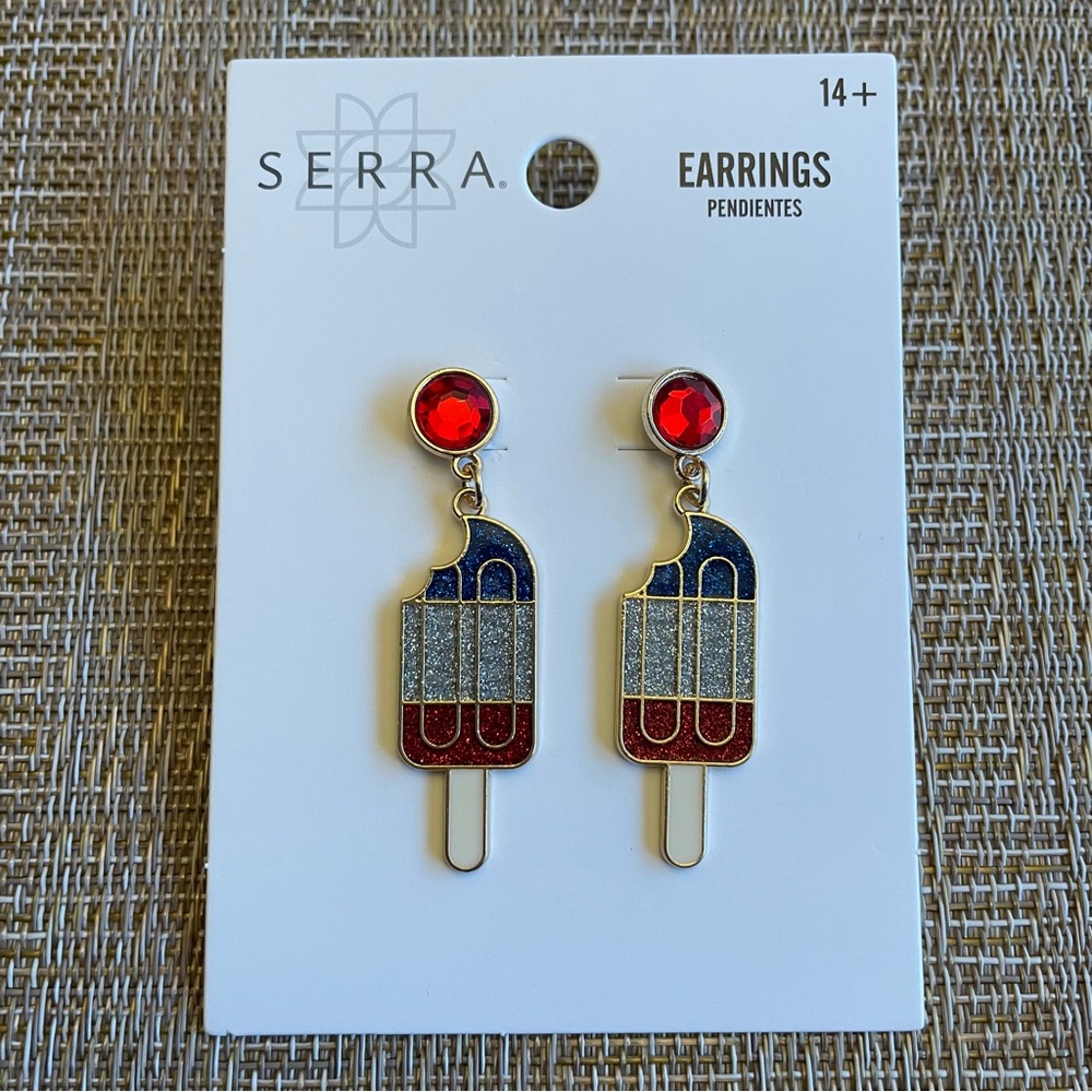 Serra red, white & blue glitter popsicle drop earrings